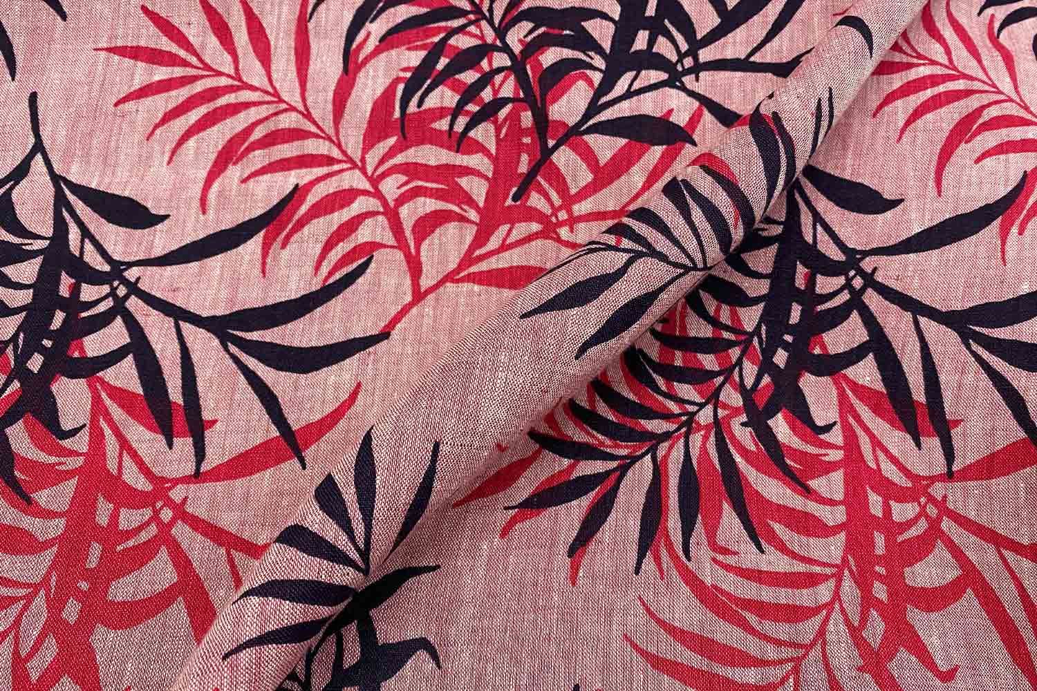 Leinen rote Blätter grossgemustert Changeant